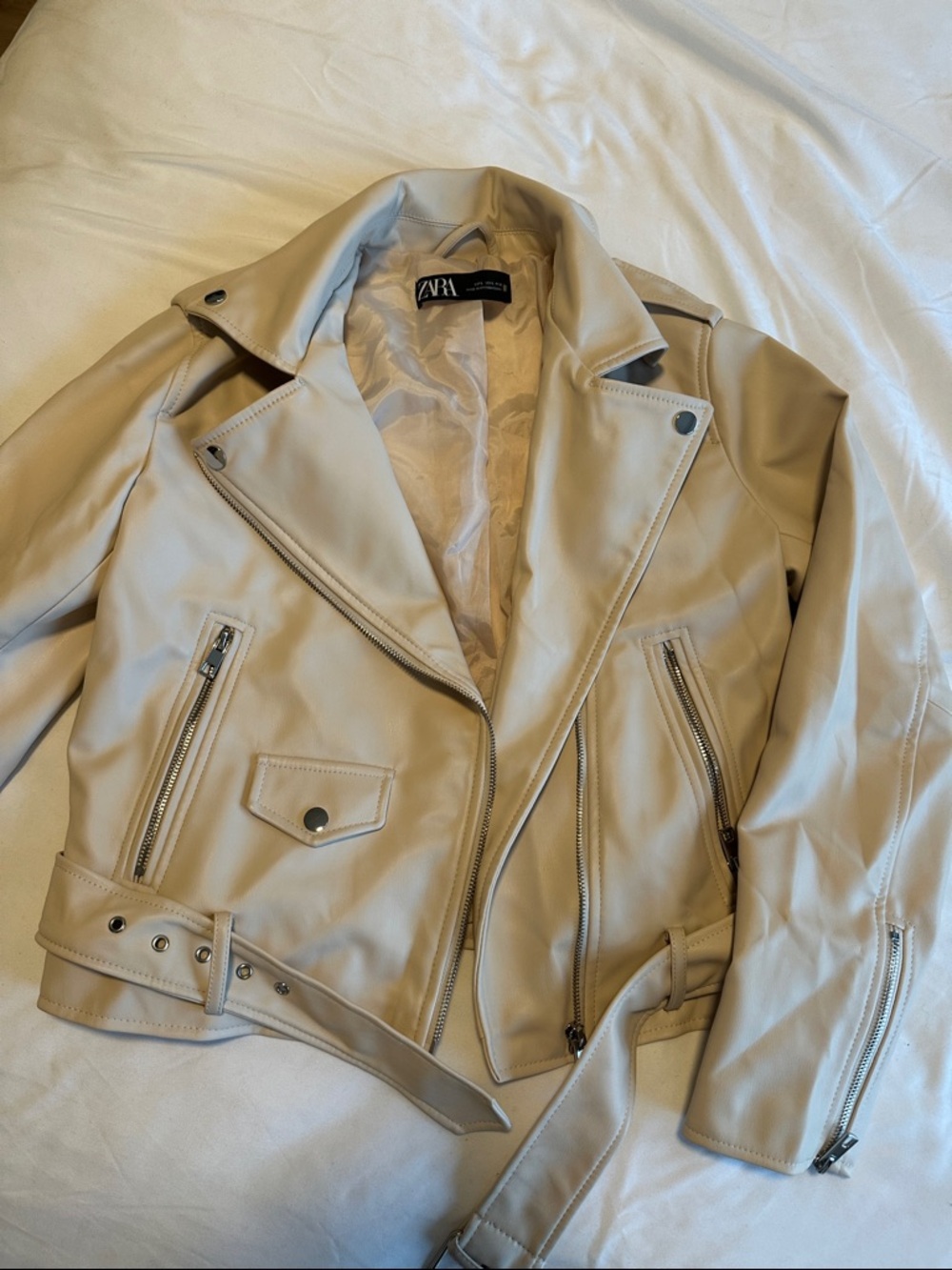 Zara Beige Faux Leather Moto Jacket